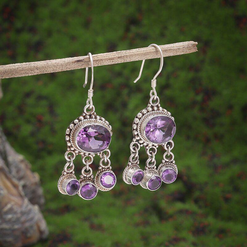 Purple Turquoise Earrings Ethnic Style Bohemian Flair Unique Personality