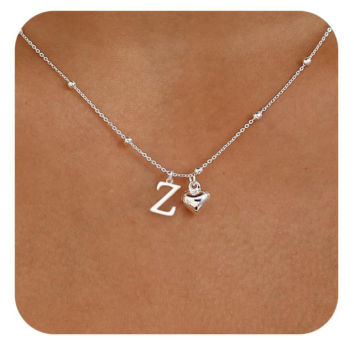 Initial Letter Stainless Steel Minimalist Cool-Girl Style Heart Pendant Necklace