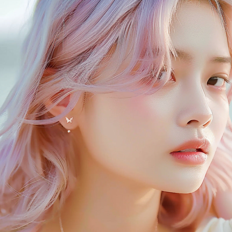 S999 Sterling Silver Butterfly Stud Earrings For Women, Screw Back Cartilage Earrings, Niche Design Dainty Exquisite Elegant Jewelry