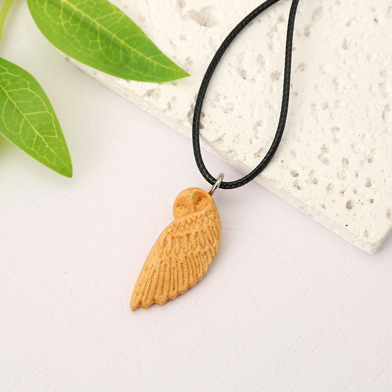 Wooden Owl Pendant Creative Craft Necklace