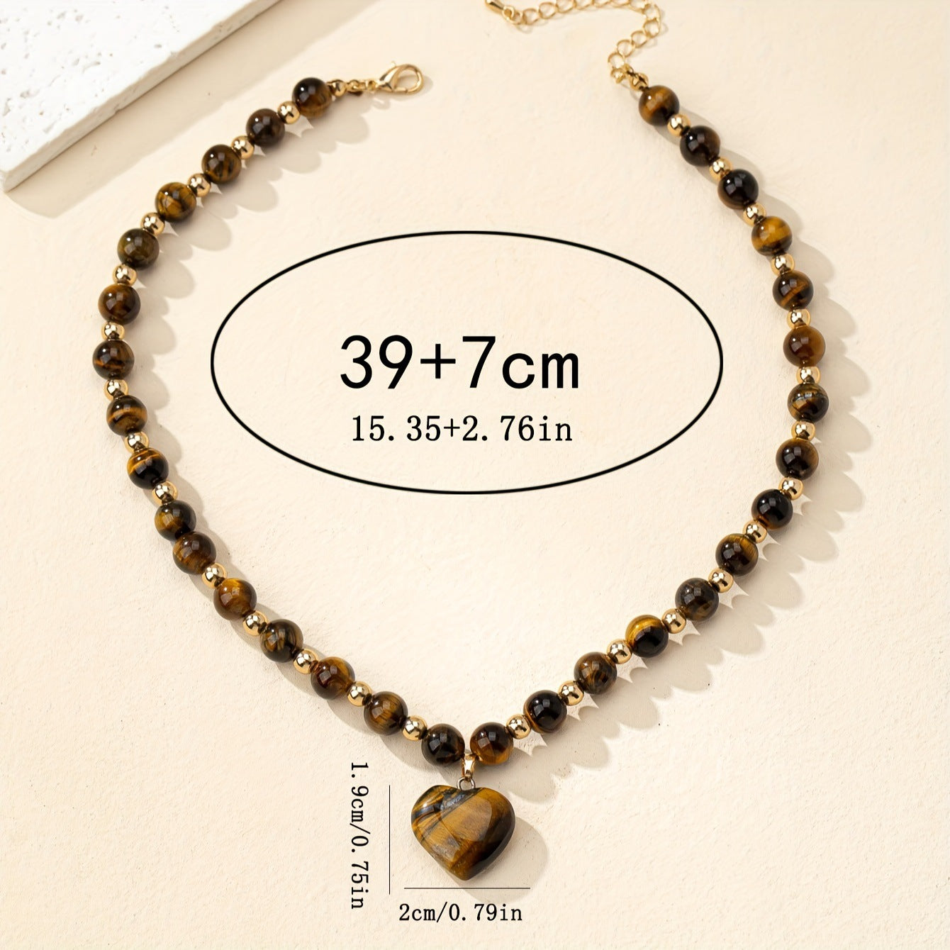 Natural Stone Tiger Eye Heart Pendant Necklace