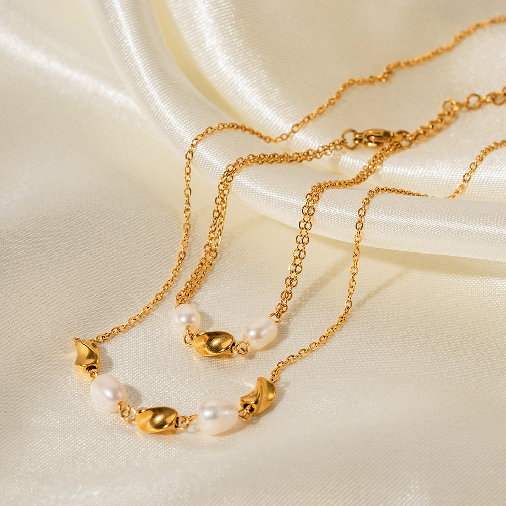 Fashion 18K Gold Stainless Steel Pearl Bracelet For Women