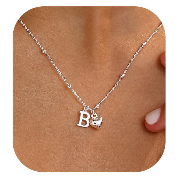 Initial Letter Stainless Steel Minimalist Cool-Girl Style Heart Pendant Necklace