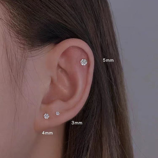 Stainless Steel Piercing Titanium Stud Earrings With Zircon Inlays