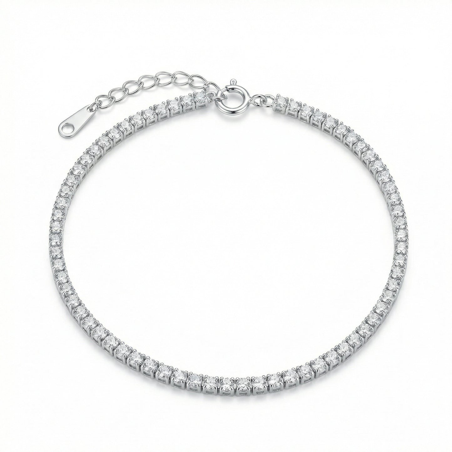 925 Sterling Silver Sparkling Sterling Silver Round-Cut Tennis Bracelet with Secure Spring Ring Clasp