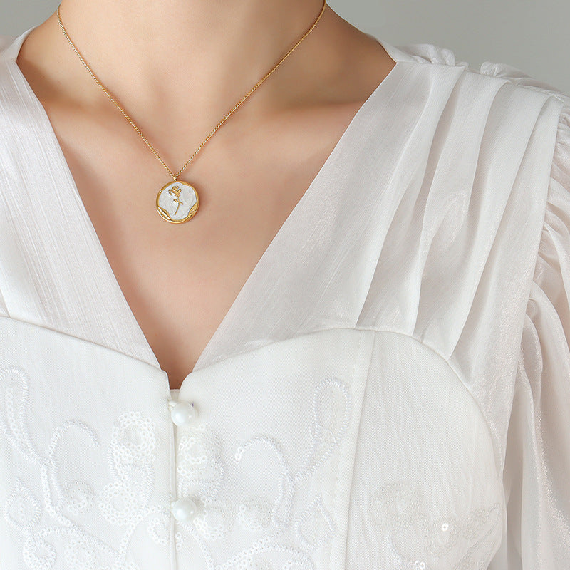 French Retro Enamel Dripping-Oil Rose Necklace