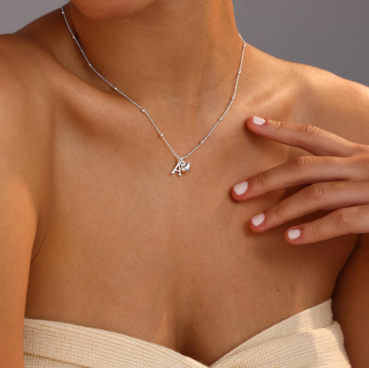 Initial Letter Stainless Steel Minimalist Cool-Girl Style Heart Pendant Necklace