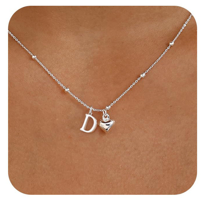 Initial Letter Stainless Steel Minimalist Cool-Girl Style Heart Pendant Necklace