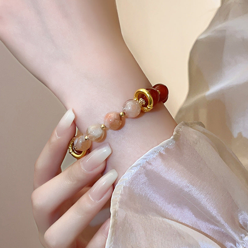 Red Agate Round Beaded Elastic Bracelet