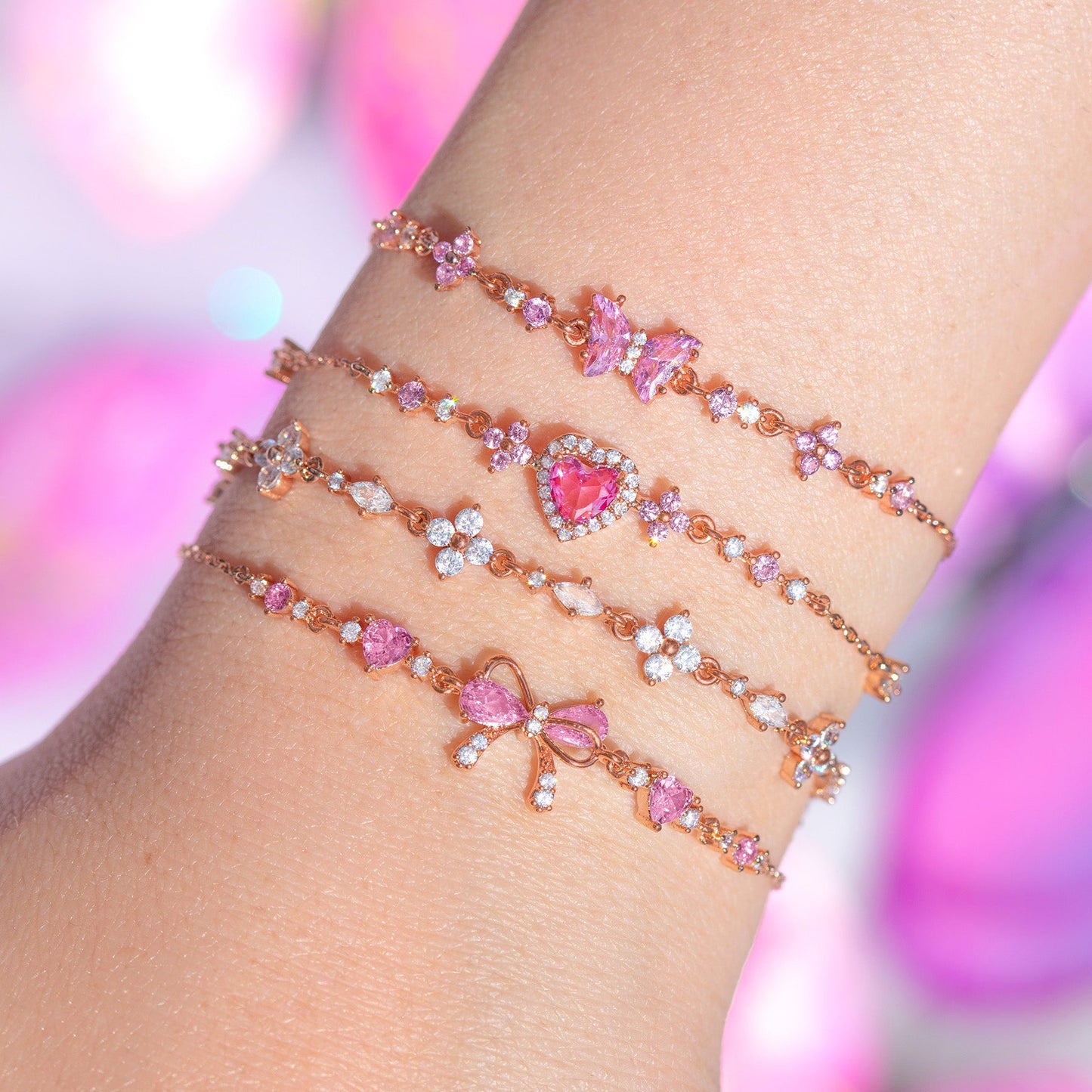 Sweet Bow Heart Rhinestone Bracelet Y2K Ins Fashion Chain Bracelet Valentine's Day