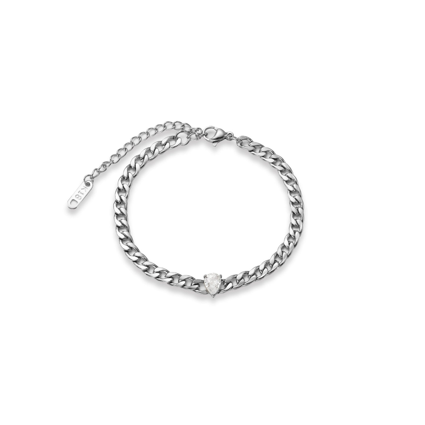 Fashion Titanium Steel Matte Chain Water Drop Zircon Bracelet Set