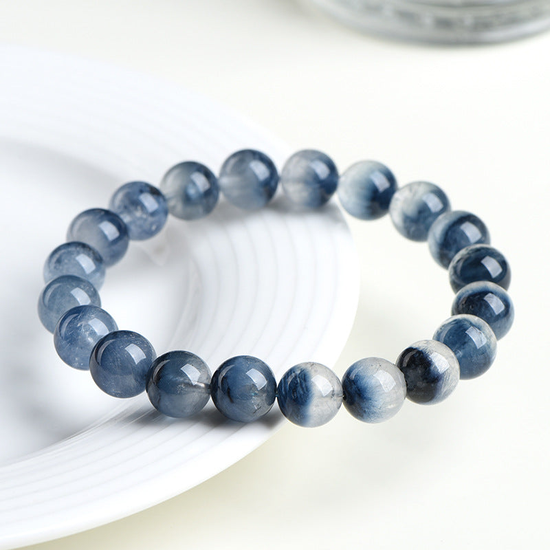Natural Half Pot Blue Rabbit Hair Round Bead Bracelet