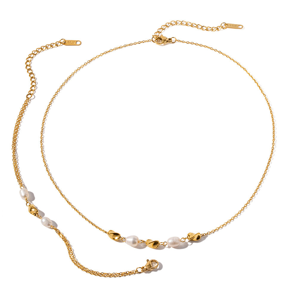 Fashion 18K Gold Stainless Steel Pearl Bracelet For Women