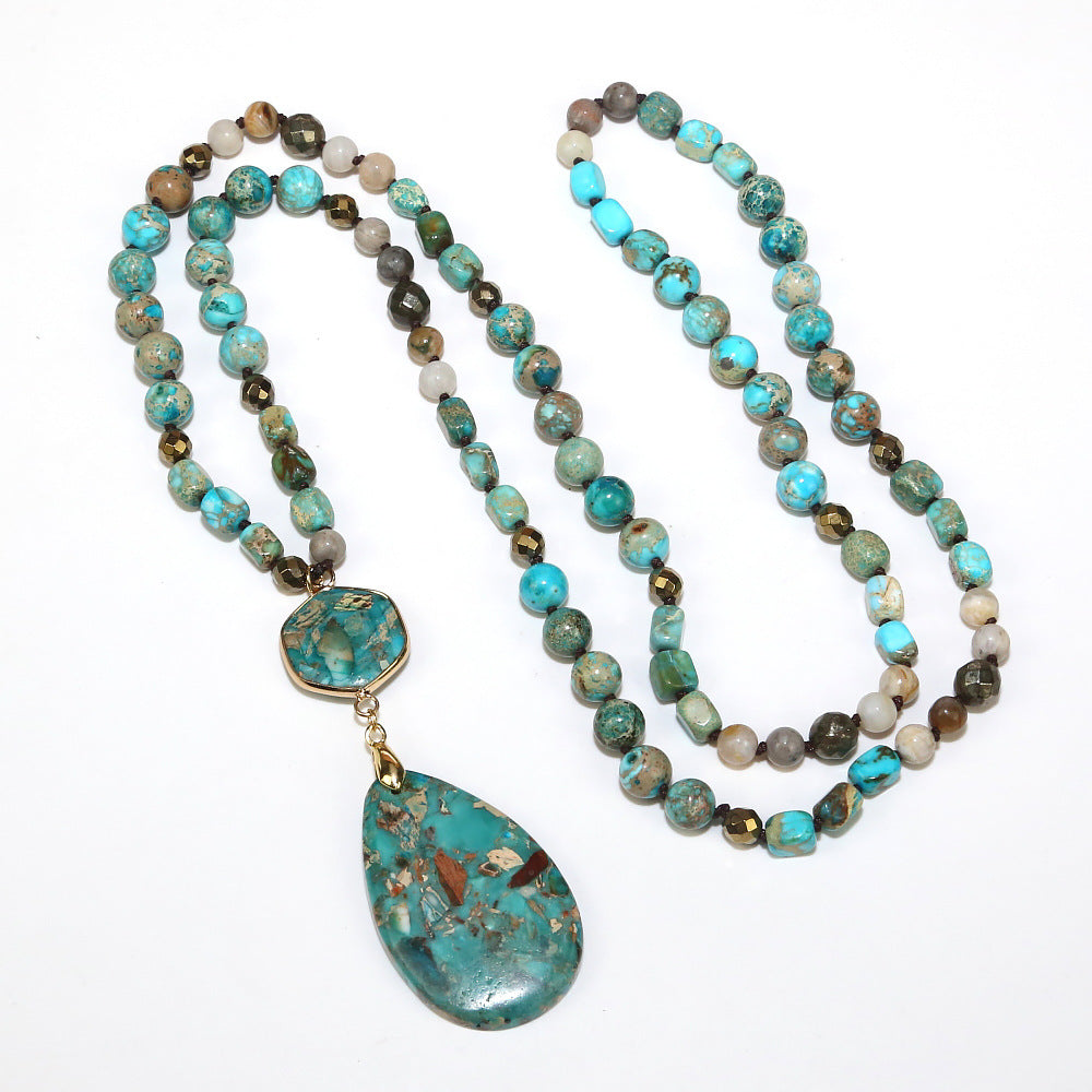 Natural Stone Beads String Rope Pendant Necklace