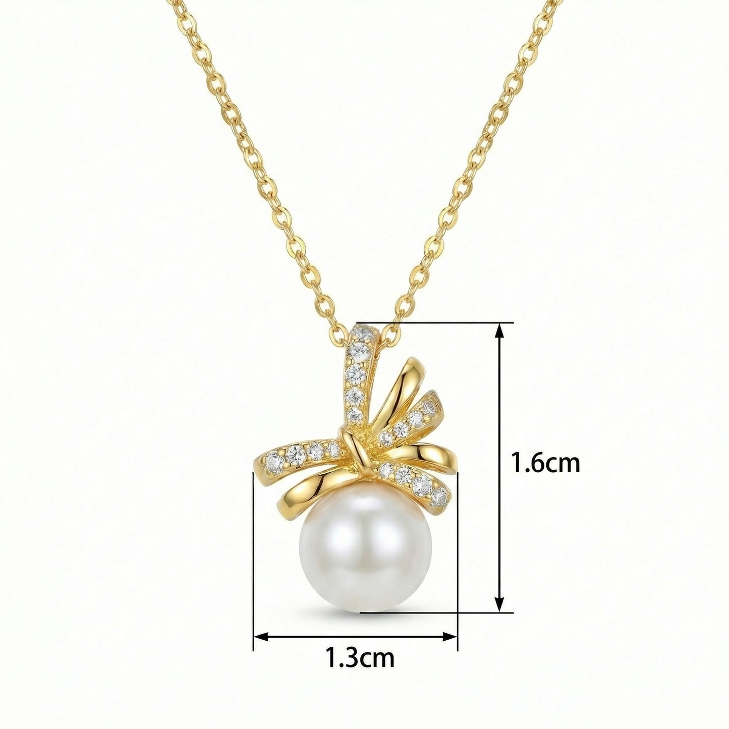 925 Sterling Silver Elegant Pearl Ribbon Pendant Necklace with Shimmering Stone Accents
