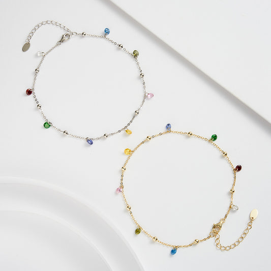 S925 Sterling Silver Colorful Zircon Starry Sky Anklet
