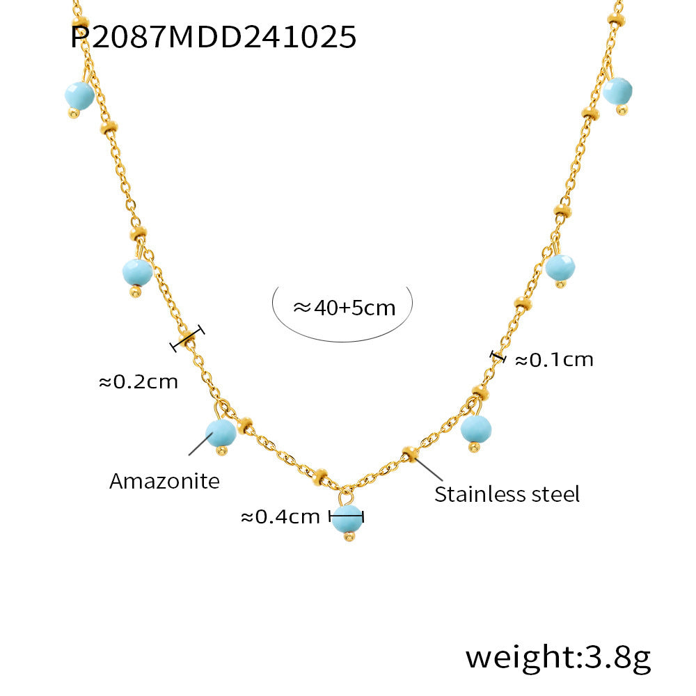 Handmade Natural Stone Bead Clavicle-Length Ultra-Fine Necklace