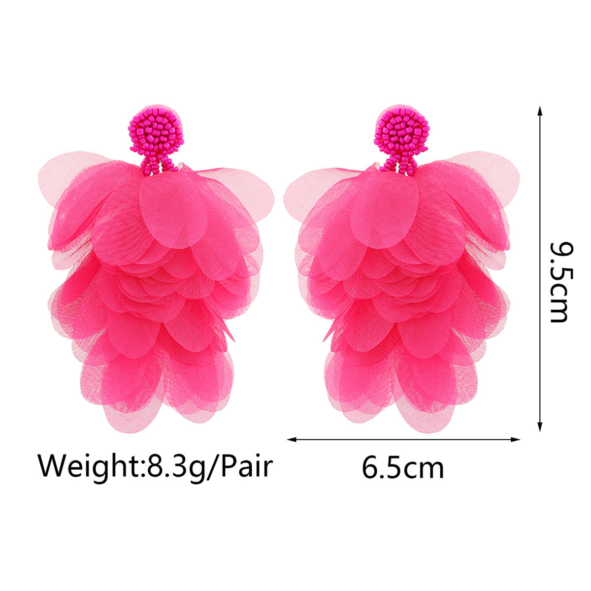 Lightweight Fluffy Chiffon Flower Multi-Layer Tassel Earrings For Women Handmade Bohemian Jewelry For Beach Vacation Summer Party