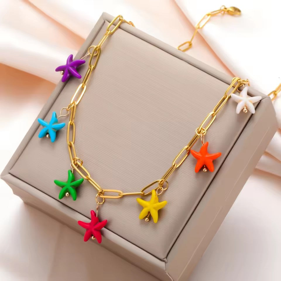 Ocean-Style Dopamine-Boosting Oil-Drip Starfish Stainless Steel Necklace