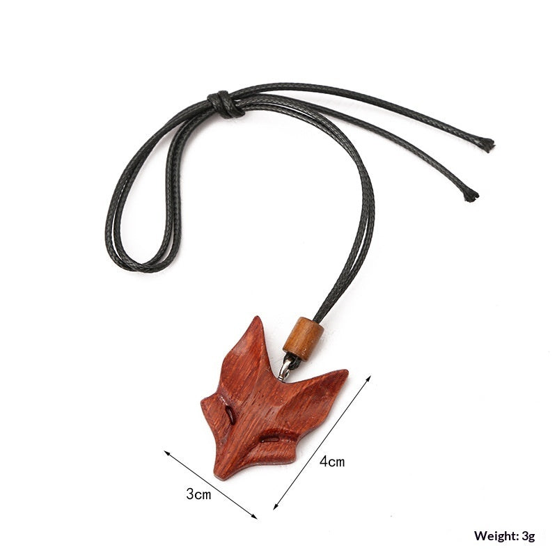 Wooden Fox Pendant Vintage Creative Necklace