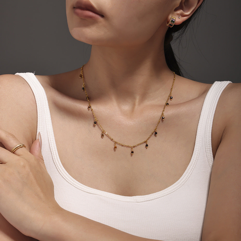 Handmade Natural Stone Bead Clavicle-Length Ultra-Fine Necklace