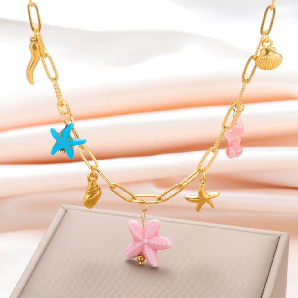 Ocean-Style Dopamine-Boosting Oil-Drip Starfish Stainless Steel Necklace