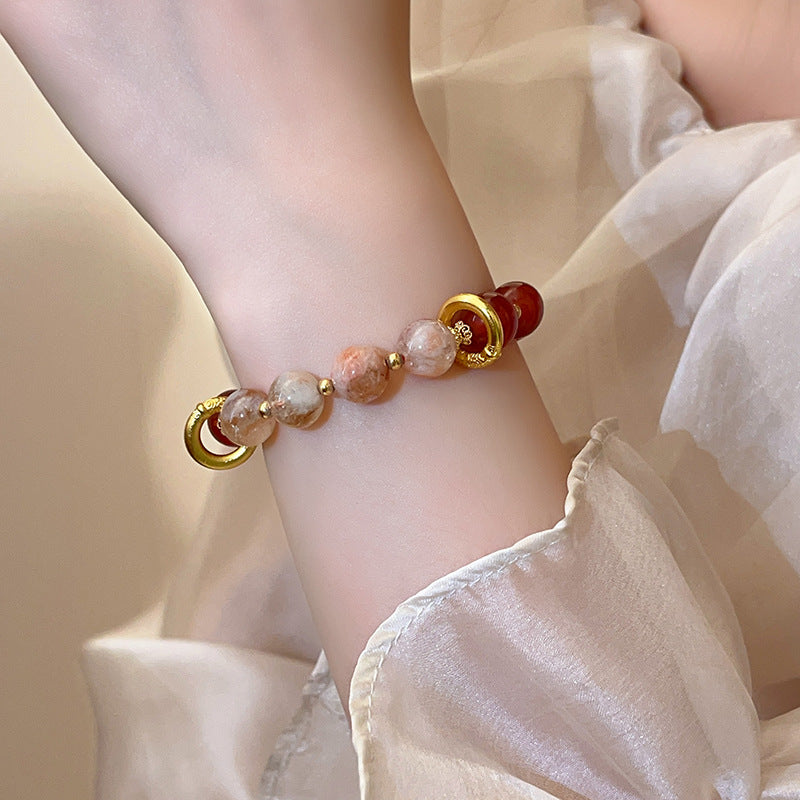 Red Agate Round Beaded Elastic Bracelet