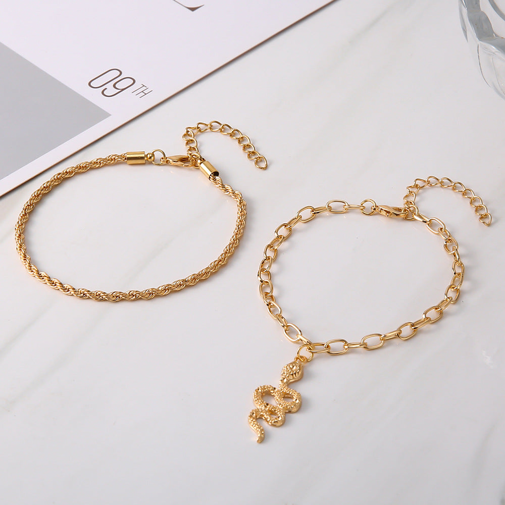Fashion Twist Snake Pendant Double Circle Anklet