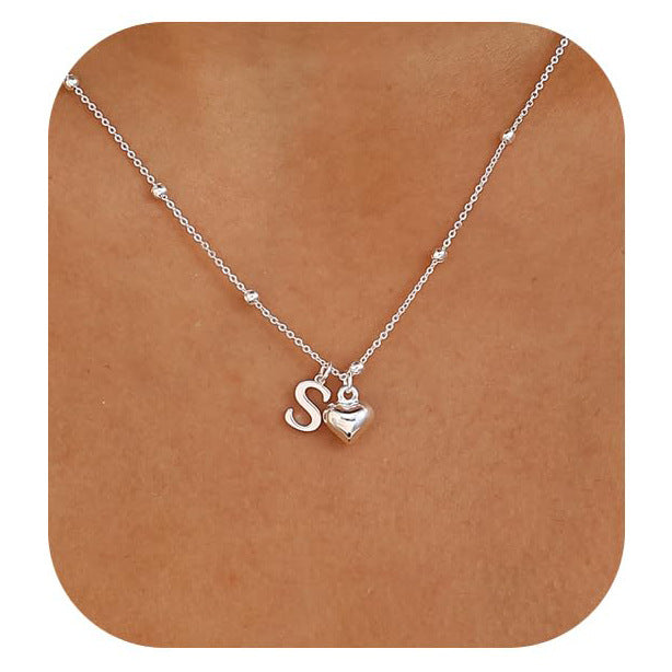Initial Letter Stainless Steel Minimalist Cool-Girl Style Heart Pendant Necklace