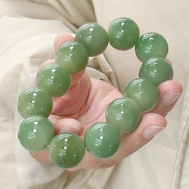 Rare Large Size White Jade Bodhi Root Bracelet
