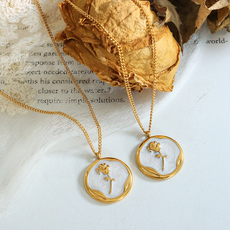 French Retro Enamel Dripping-Oil Rose Necklace