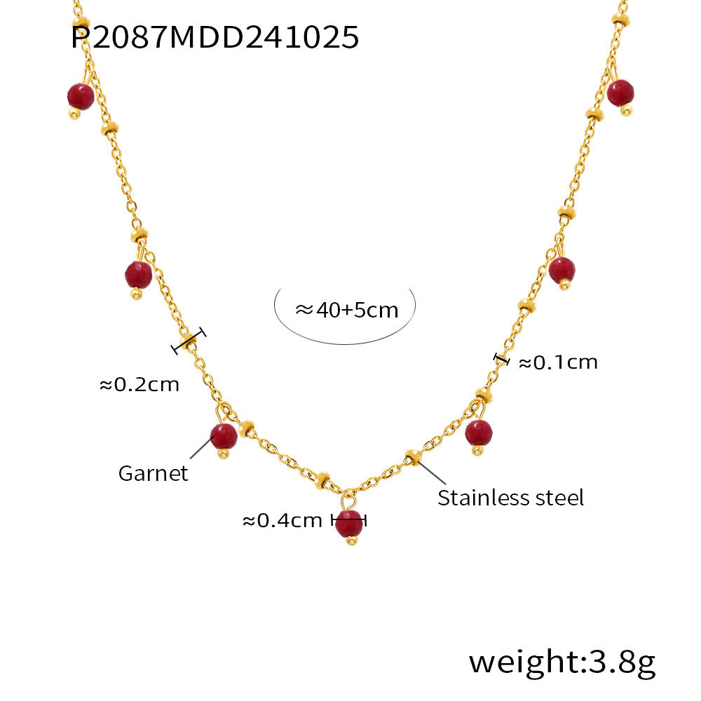Handmade Natural Stone Bead Clavicle-Length Ultra-Fine Necklace