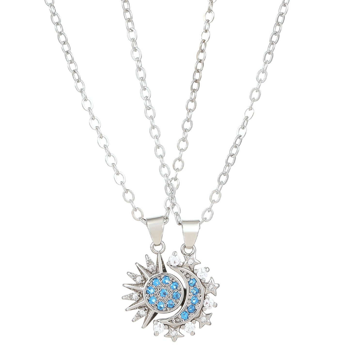 2pcs Necklace Sun And Moon Magnetic Pendant Clavicle Chain Necklace For Couple Lovers
