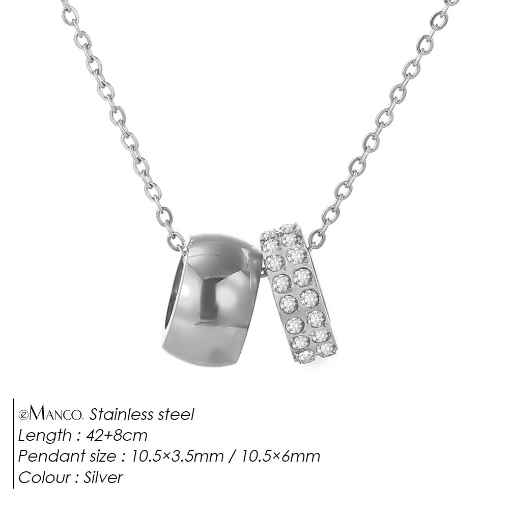 14k Wide-Frame Round Hoop Dual-Pendant Versatile Necklace