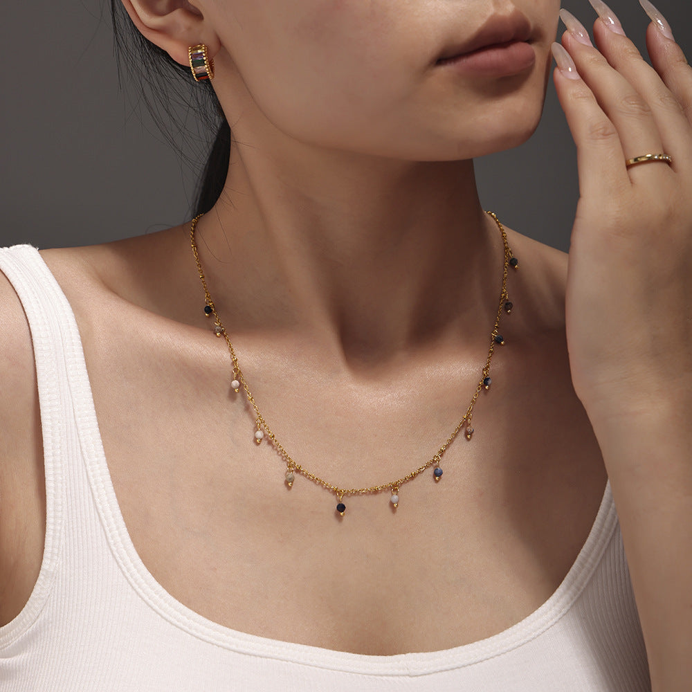 Handmade Natural Stone Bead Clavicle-Length Ultra-Fine Necklace