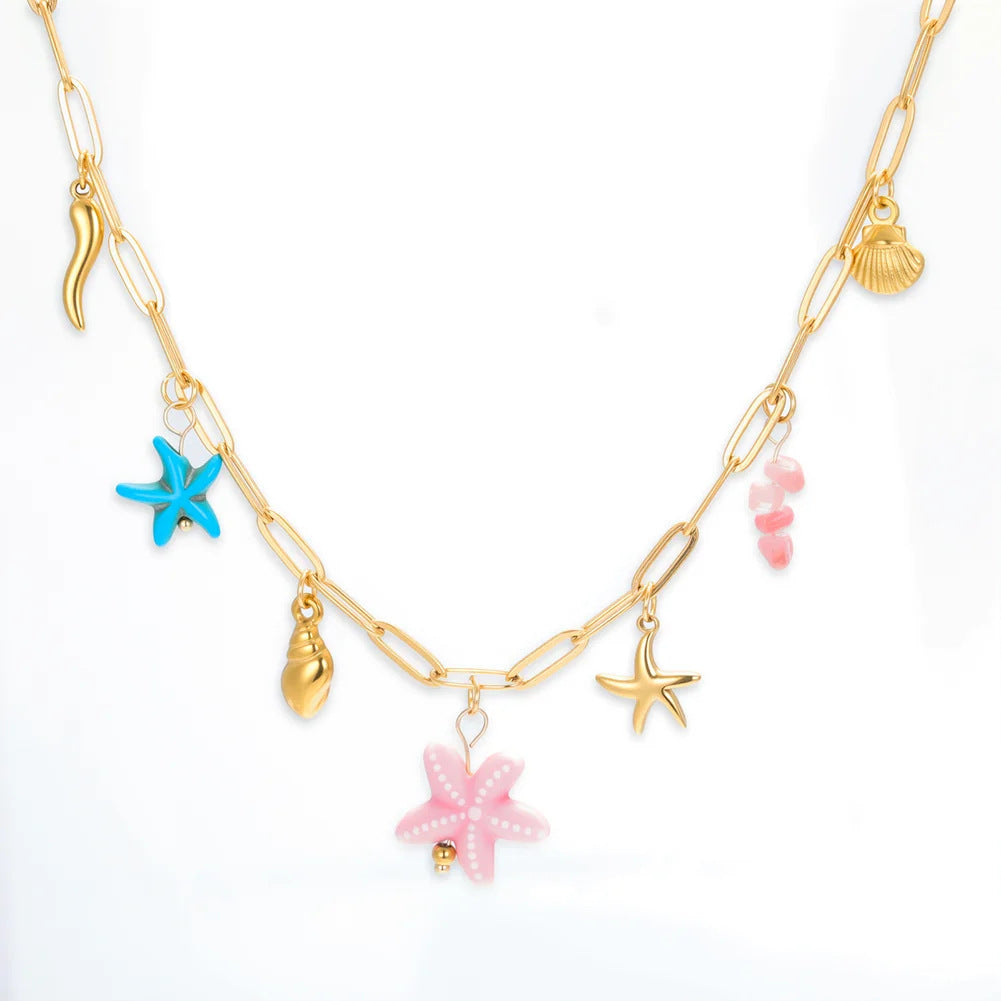 Ocean-Style Dopamine-Boosting Oil-Drip Starfish Stainless Steel Necklace