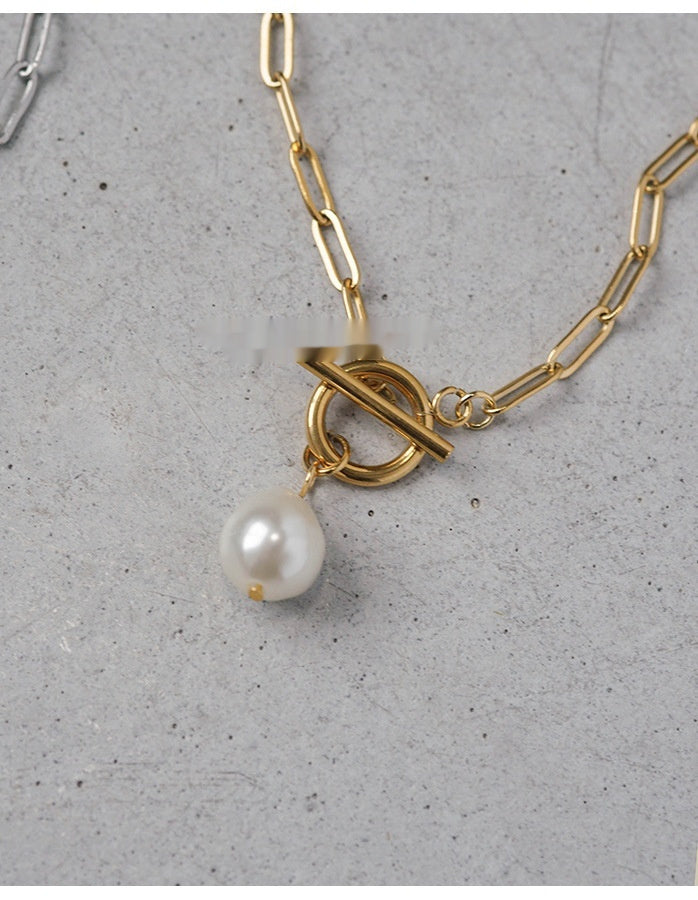 Clavicle-length Chain Pearl Pendant Necklace For Women