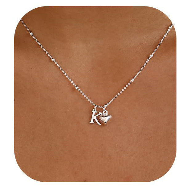 Initial Letter Stainless Steel Minimalist Cool-Girl Style Heart Pendant Necklace