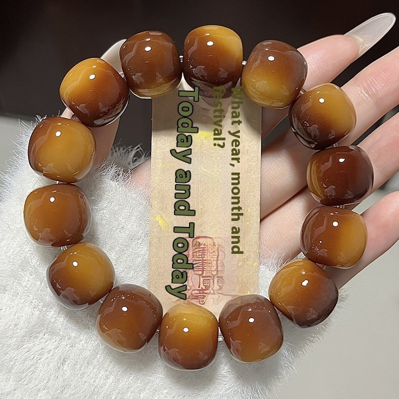 Rare Large Size White Jade Bodhi Root Bracelet