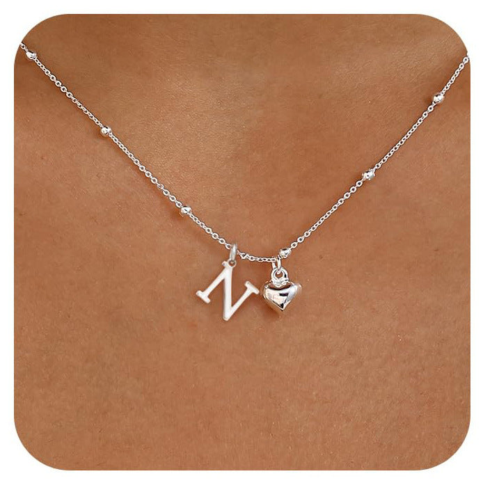 Initial Letter Stainless Steel Minimalist Cool-Girl Style Heart Pendant Necklace