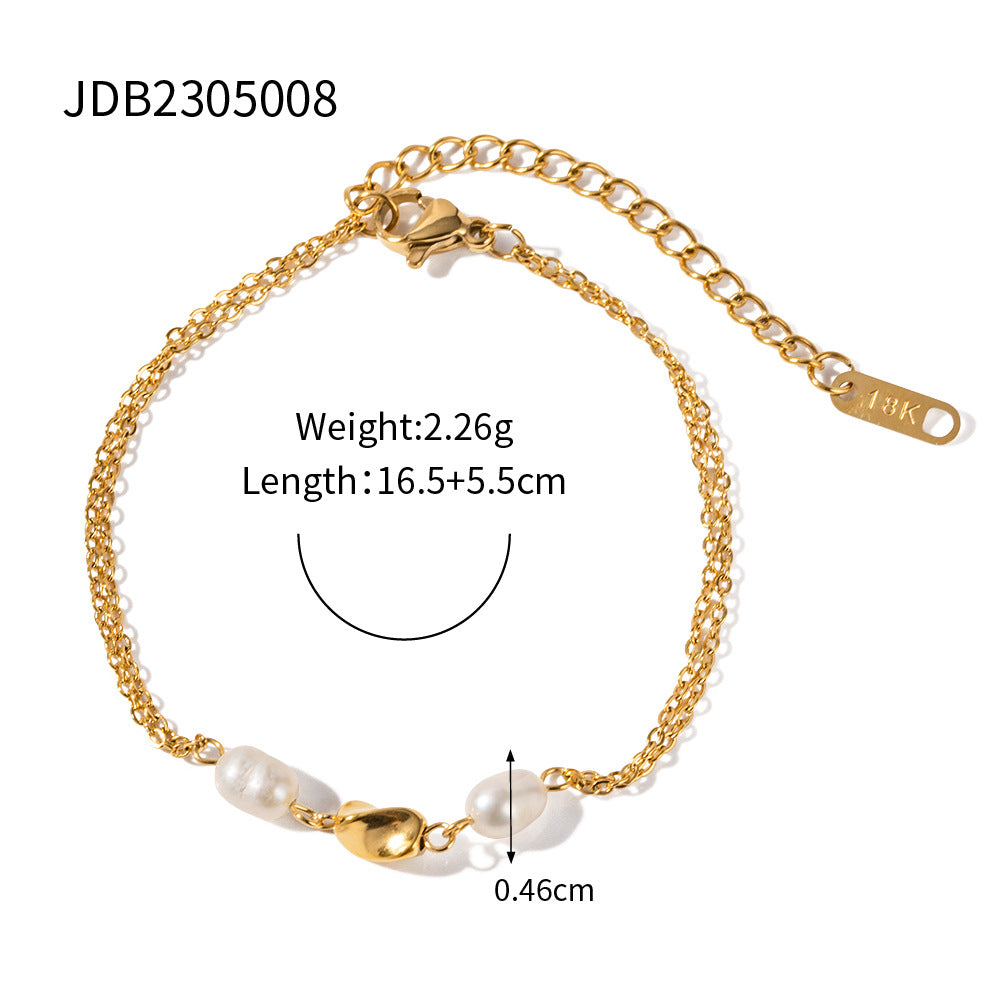 Fashion 18K Gold Stainless Steel Pearl Bracelet For Women