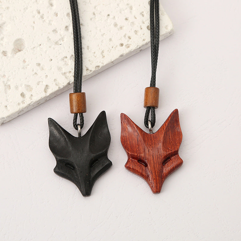 Wooden Fox Pendant Vintage Creative Necklace