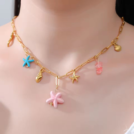 Ocean-Style Dopamine-Boosting Oil-Drip Starfish Stainless Steel Necklace