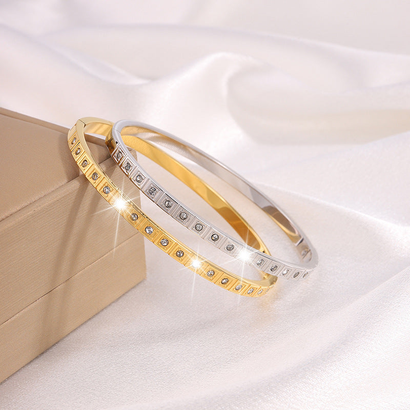 European And American Non-fading Square Diamond Stainless Steel Bracelet