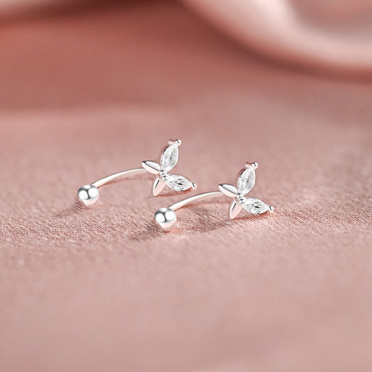S999 Sterling Silver Butterfly Stud Earrings For Women, Screw Back Cartilage Earrings, Niche Design Dainty Exquisite Elegant Jewelry