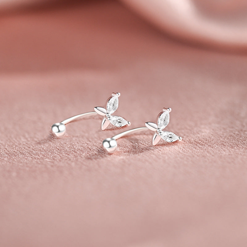 S999 Sterling Silver Butterfly Stud Earrings For Women, Screw Back Cartilage Earrings, Niche Design Dainty Exquisite Elegant Jewelry