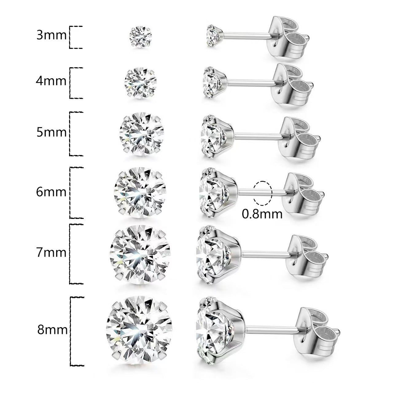Stainless Steel Piercing Titanium Stud Earrings With Zircon Inlays