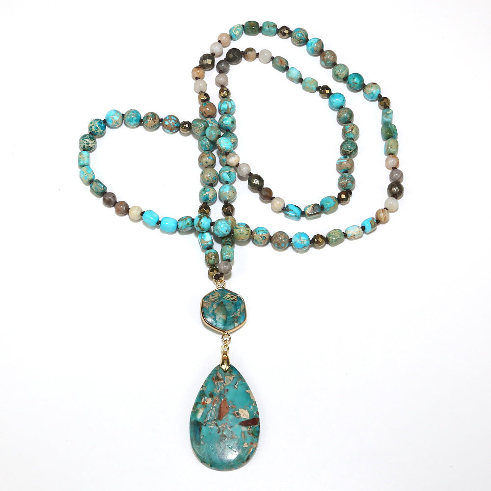 Natural Stone Beads String Rope Pendant Necklace
