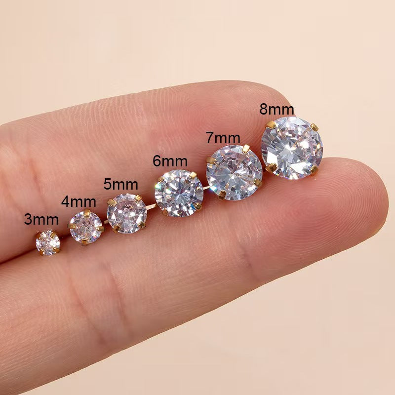 Stainless Steel Piercing Titanium Stud Earrings With Zircon Inlays