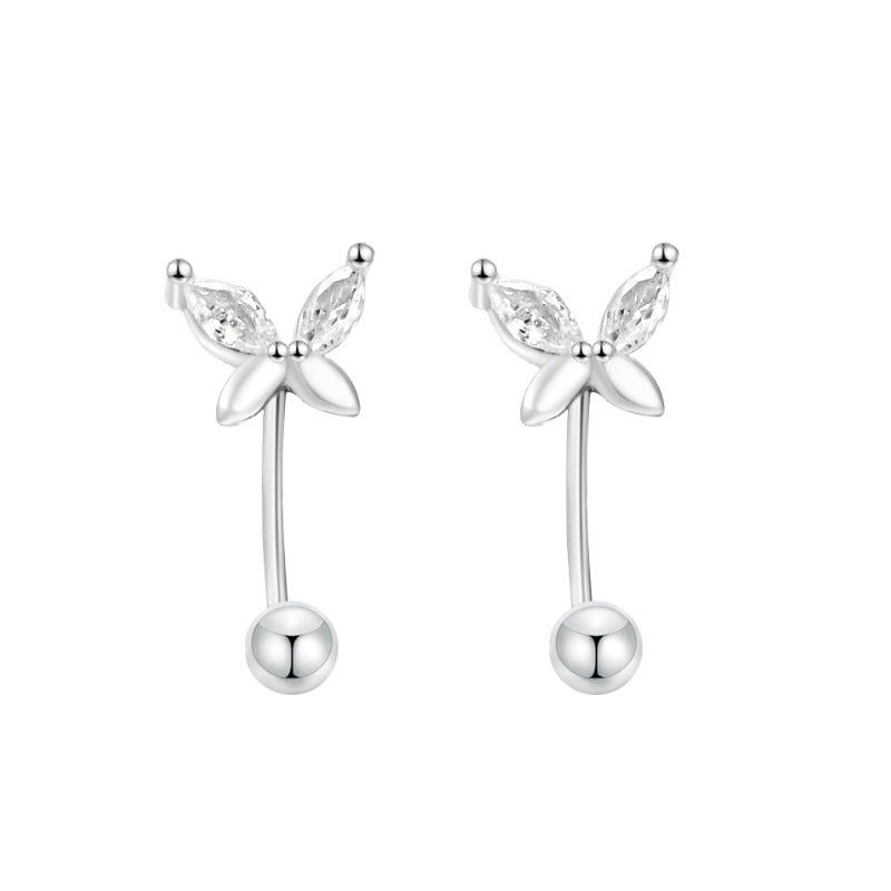 S999 Sterling Silver Butterfly Stud Earrings For Women, Screw Back Cartilage Earrings, Niche Design Dainty Exquisite Elegant Jewelry